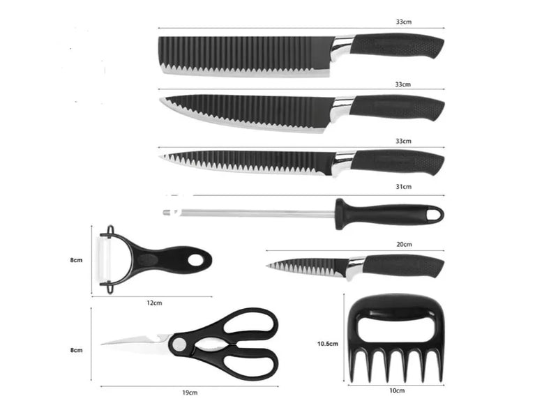 Jogo De Facas Premium Inox Descascador E Tesoura 8 Peças Cabo Emborrachado Churrasco